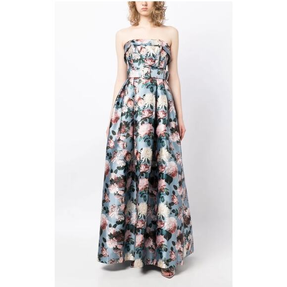 $900 Sachin And Babi Ice Blue Garden Strapless Floral Envelope Brielle Gown 6 - Picture 2 of 12